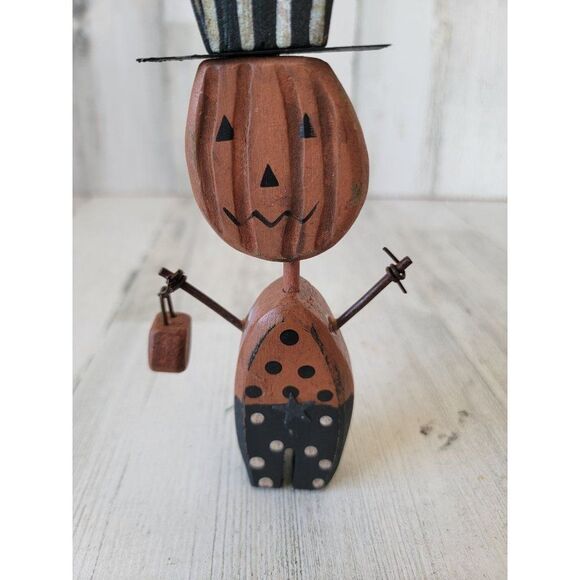 Halloween vintage wooden Jack O'Lantern trick or treater unique figure polka dot - Picture 4 of 9